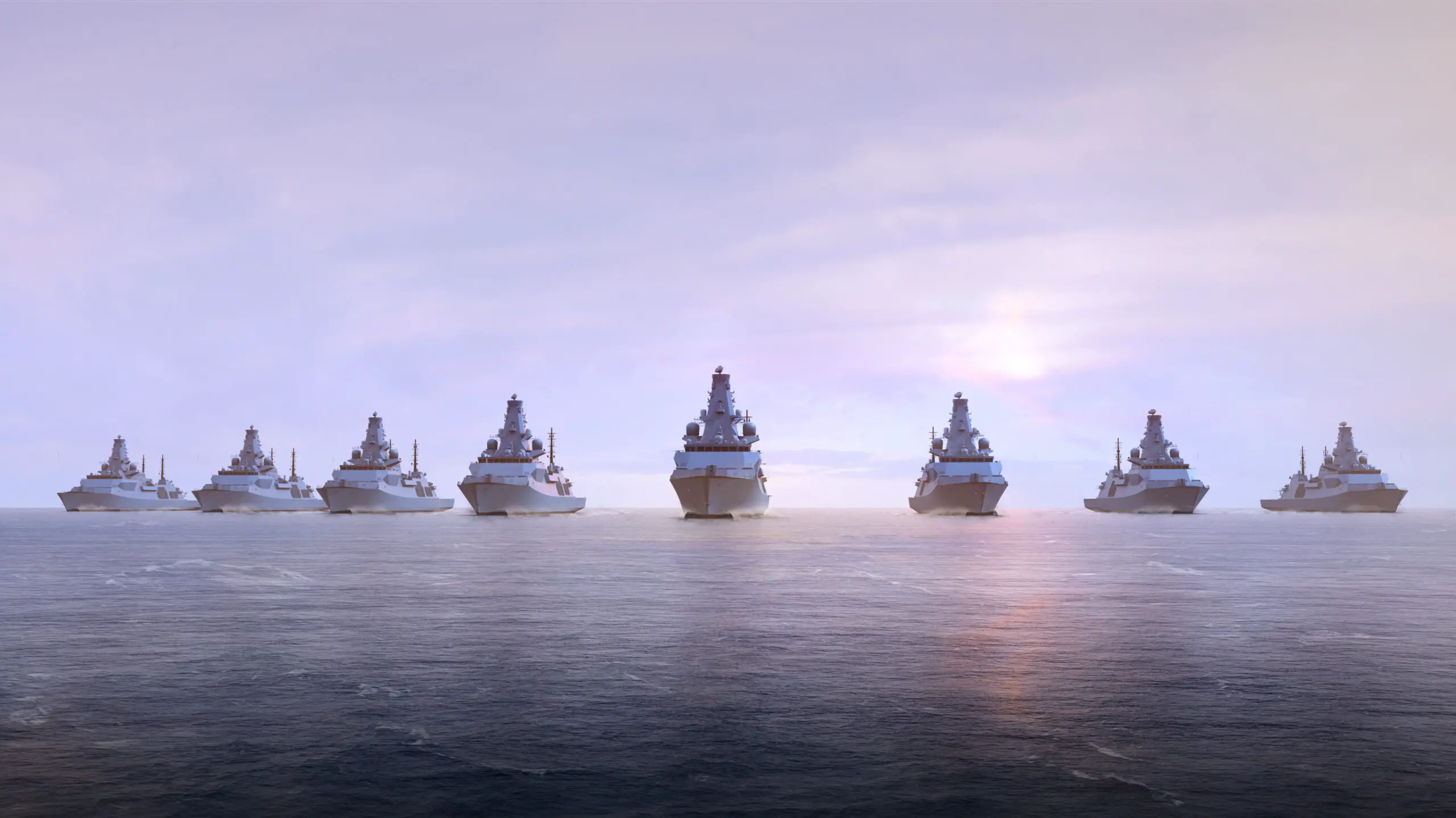Artist rendering of the next five City Class Type 26 frigates for the Royal Navy