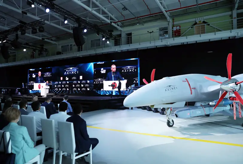 President Erdogan during the unveiling of the Akinci drone