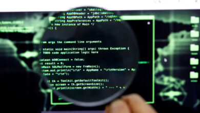 Holding a magnifying glass over a computer screen