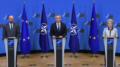 NATO and EU chiefs speaking at an event