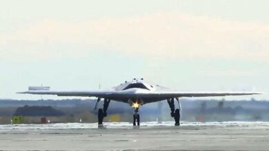 Photo of Russia's Okhotnik heavy attack drone.