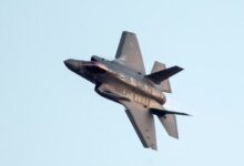 An Israeli F-35 fighter jet performs in an air show