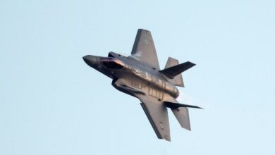 An Israeli F-35 fighter jet performs in an air show