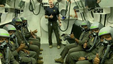 Pilots from the PNG Defence Force with members of the RAAF Institute of Aviation Medicine during a training course at RAAF Base Edinburgh. Photo: Squadron Leader Indra Garner