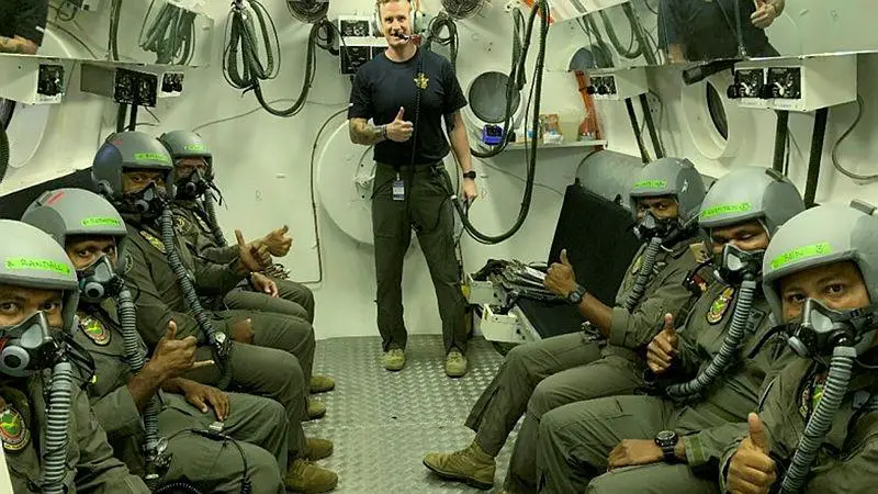 Pilots from the PNG Defence Force with members of the RAAF Institute of Aviation Medicine during a training course at RAAF Base Edinburgh. Photo: Squadron Leader Indra Garner