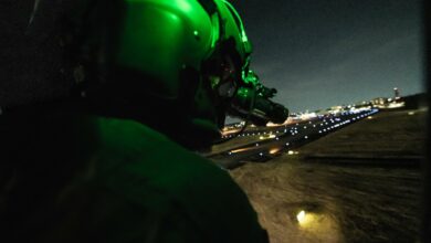 A nighttime aerial view of Western Tokyo is seen during a patient transport drill Dec. 18, 2023. The congested ground travel in the Tokyo area is recognized as a circumstance where helicopters become imperative for specific mission requirements.