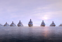 Artist rendering of the next five City Class Type 26 frigates for the Royal Navy