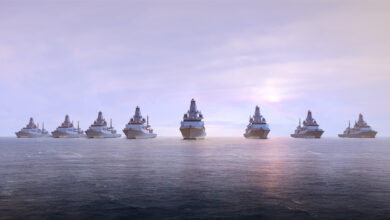 Artist rendering of the next five City Class Type 26 frigates for the Royal Navy