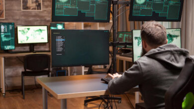 Cybersecurity expert working on computers