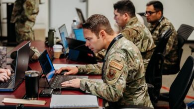Members of the Oklahoma National Guard cybersecurity team work together to defend networks during Cyber Shield 2023