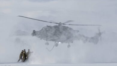 Commando Helicopter Force training with Wildcat helicopter at the Arctic Circle during Exercise Clockwork