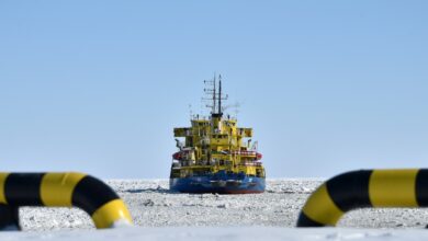 The Russian icebreaker Tor at the port of Sabetta on the Arctic circle