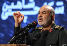 In this file photo taken on September 21, 2019, Iranian Revolutionary Guards commander Major General Hossein Salami speaks in capital Tehran