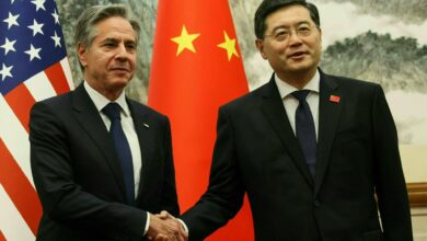 US Secretary of State Antony Blinken and China's Foreign Minister Qin Gang shake hands ahead of a meeting at the Diaoyutai State Guesthouse in Beijing