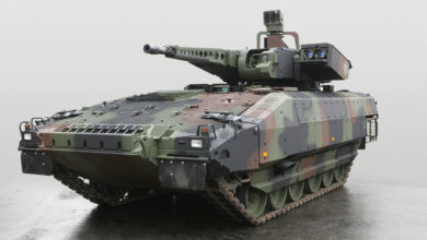 A Puma infantry fighting vehicle. The tank is painted with camouflage.
