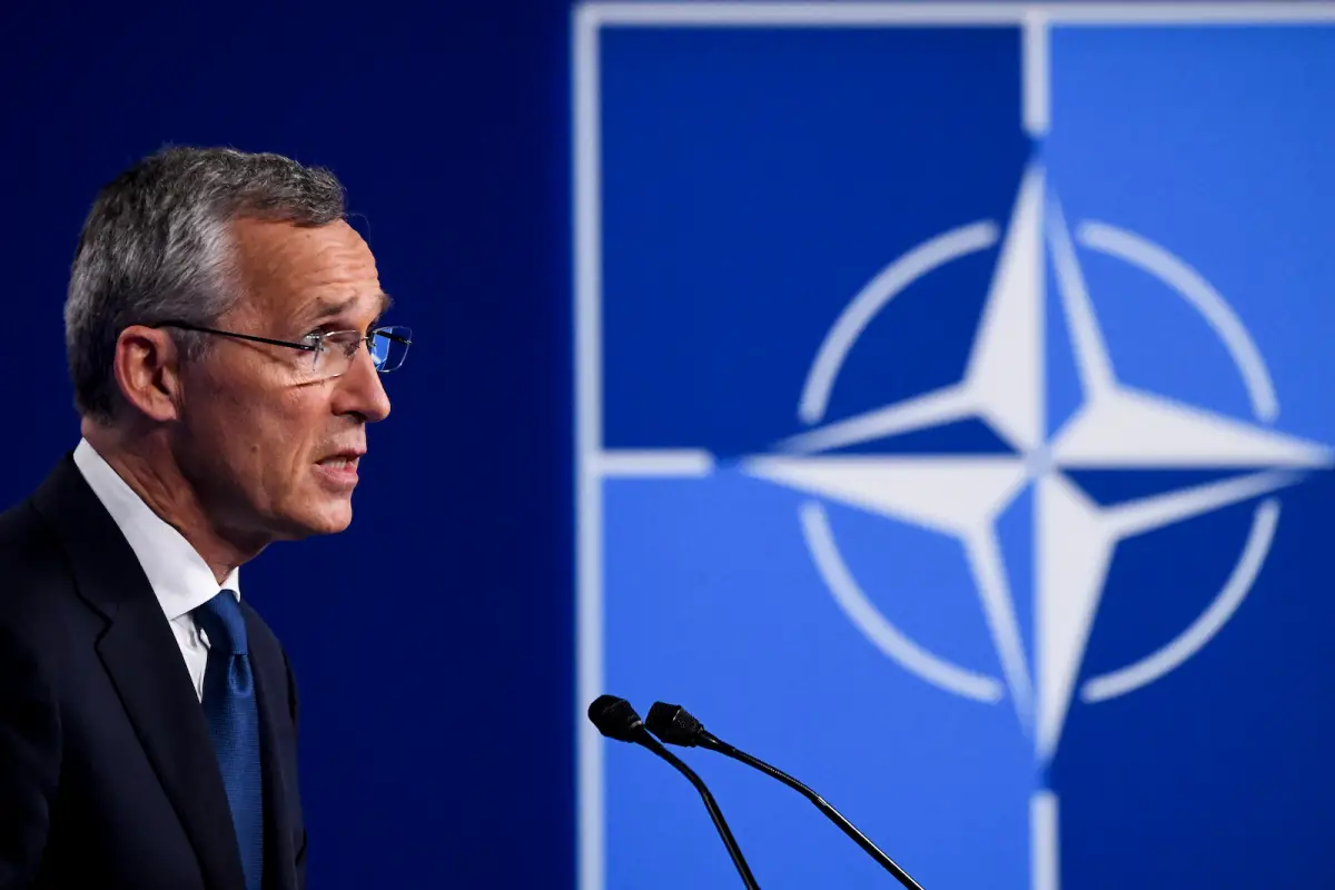 Jens Stoltenberg speaks at a press conference at the NATO summit in Brussels