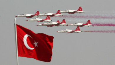 Turkish Army jets perform during Victory Day celebrations in Ankara