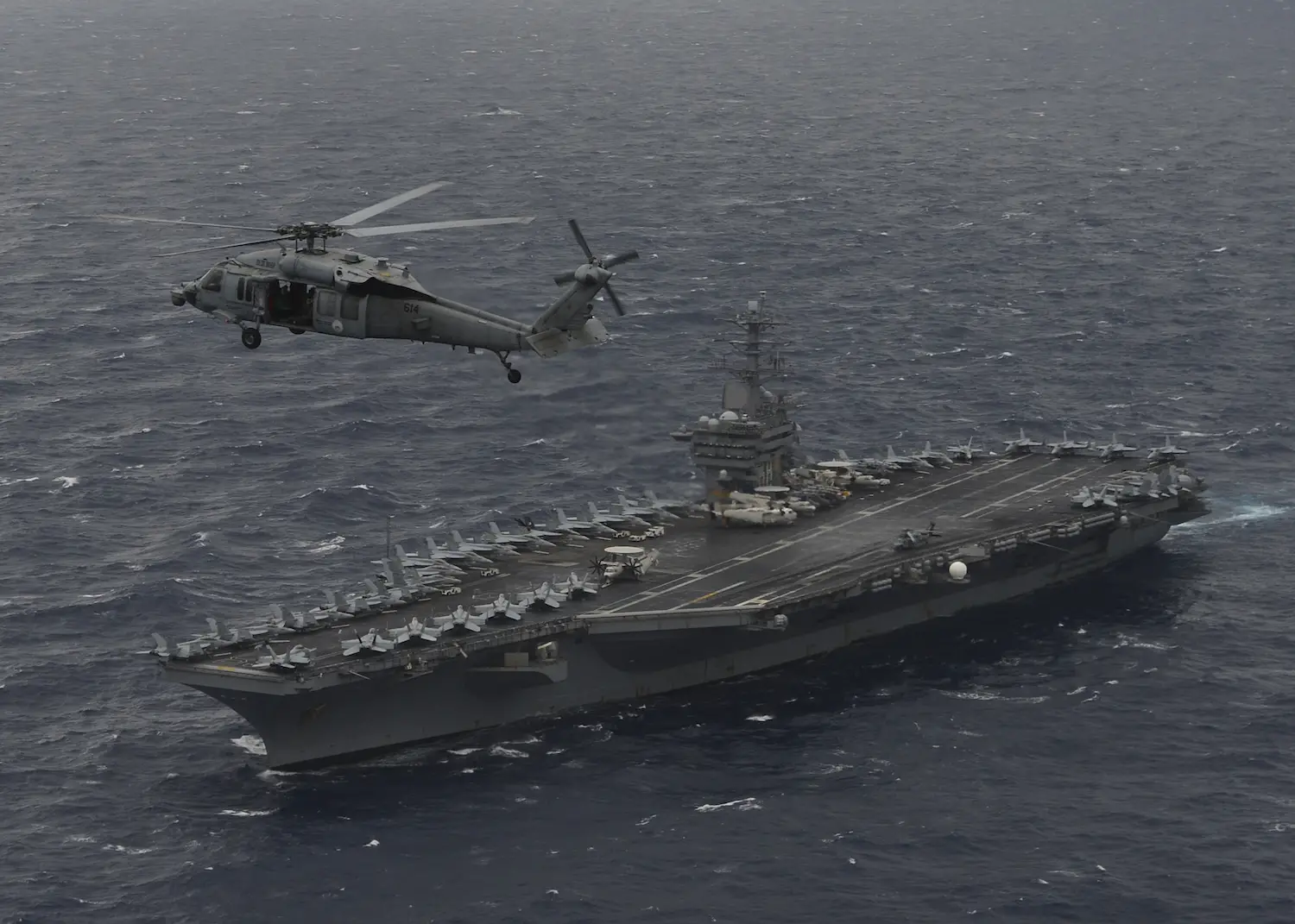 USS Nimitz during exercises with the Indian Navy and Japan Maritime Self-Defense Force in the Bay of Bengal, July 2017