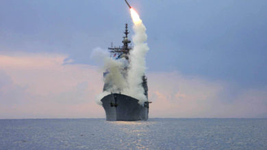 USS Cape St. George launches a Tomahawk cruise missile