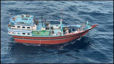An image released by the US military shows what it says is a vessel carrying Iranian-made weapons bound for Yemen's Houthi rebels