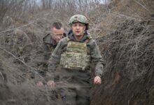 Ukraine's President Volodymyr Zelensky on his visit to the eastern Ukrainian conflict zone, 2021