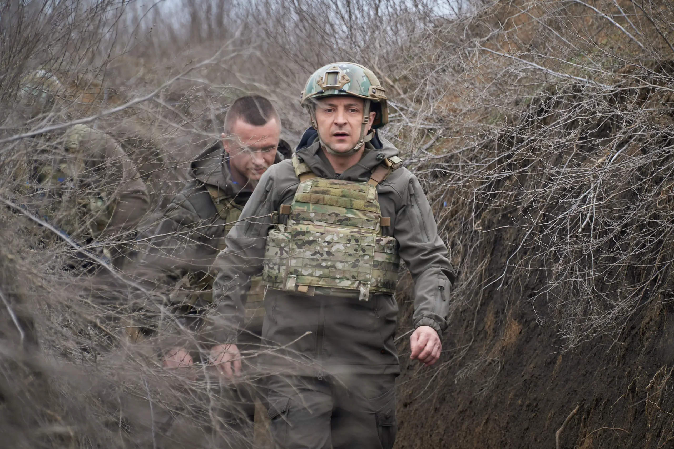 Ukraine's President Volodymyr Zelensky on his visit to the eastern Ukrainian conflict zone, 2021